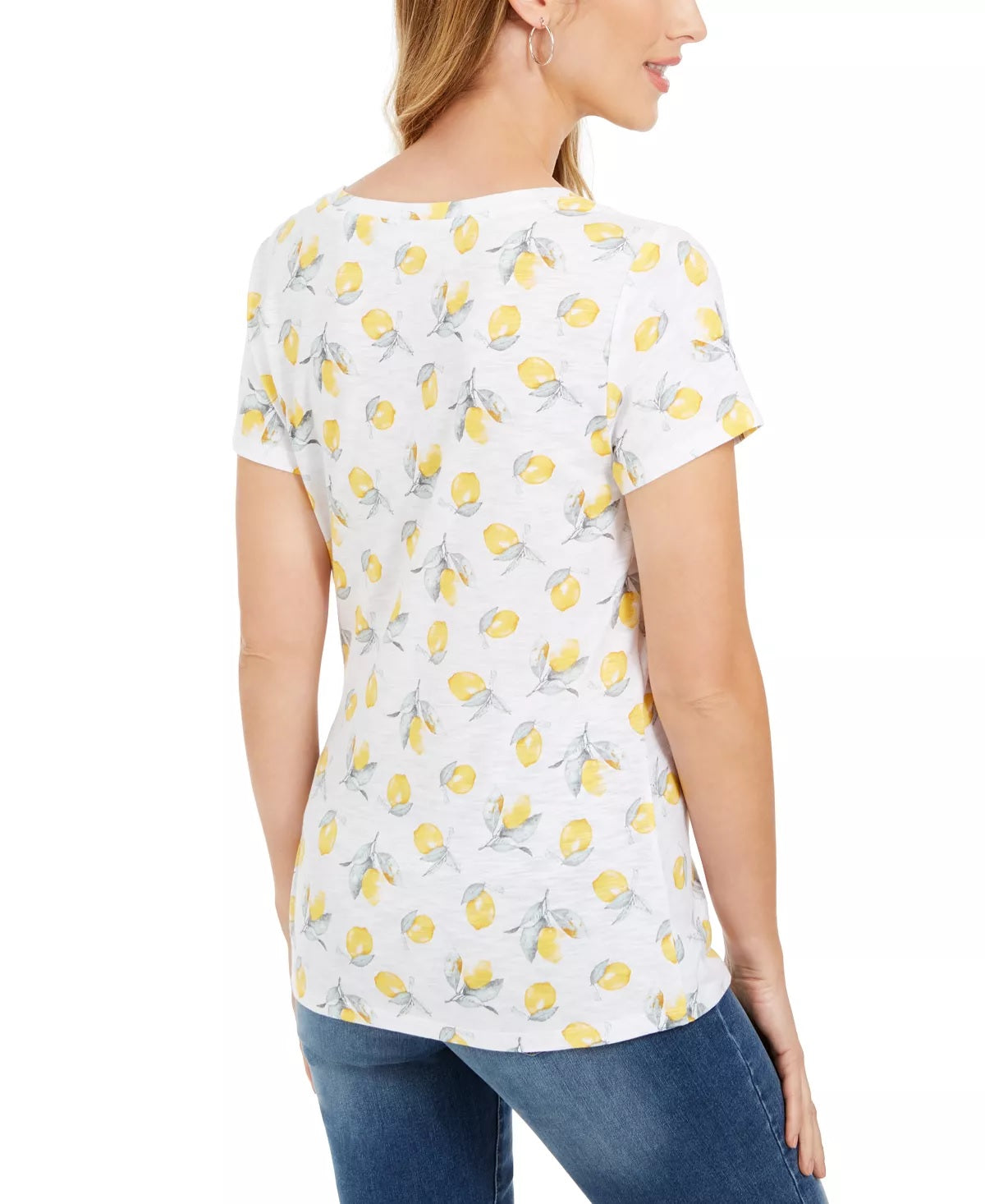 Style & Co Women's Printed Side Tie T-Shirt Yellow Size Medium