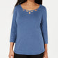 Karen Scott Women's Cotton Keyhole Stud Top Blue Size Small