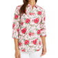 Charter Club Women's Linen Blend Printed Tab Sleeve Shirt Pink Size Large