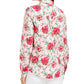 Charter Club Women's Linen Blend Printed Tab Sleeve Shirt Pink Size Large