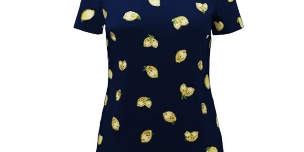 Karen Scott Women's Botanical Print Cotton Scoop Neck Top Blue Size Medium