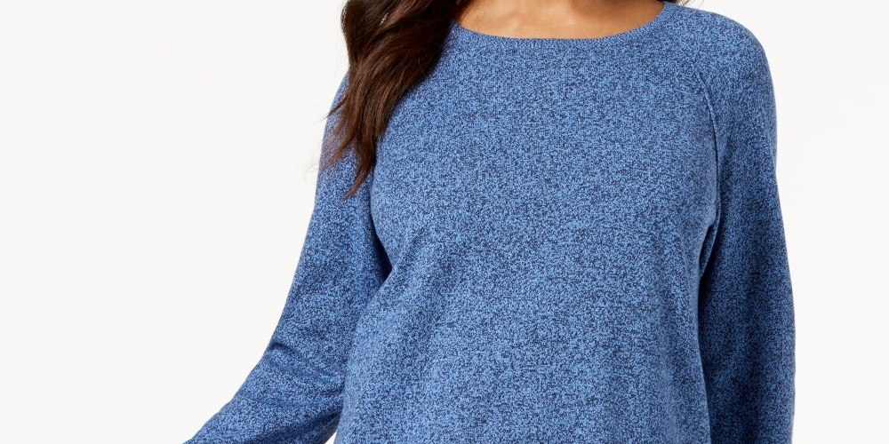 Karen Scott Women's Cotton Marled Curved Hem Top Blue Size X-Small