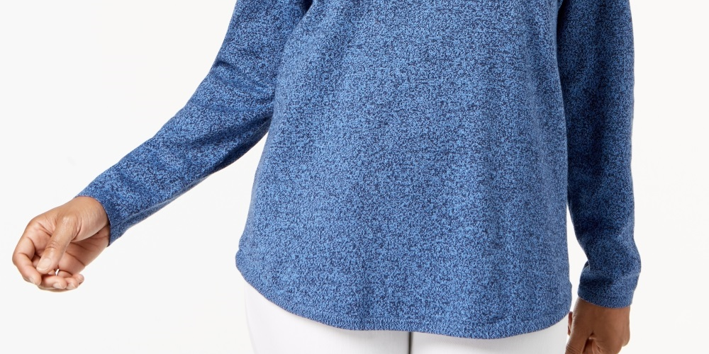 Karen Scott Women's Cotton Marled Curved Hem Top Blue Size X-Small