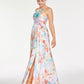 Crystal Doll Junior's Floral Square Neck Gown-White/Purple Size 15