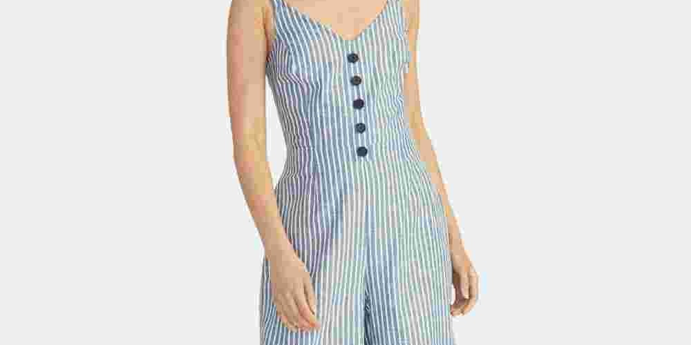 Rachel Roy Women's Cotton Cropped Tie-Back Jumpsuit Navy Size 12