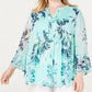 Charter Club Women's Plus Size Printed Tiered Ruffle Top Blue Size 0X