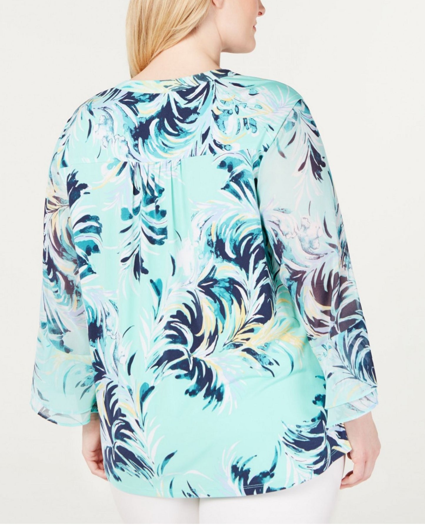 Charter Club Women's Plus Size Printed Tiered Ruffle Top Blue Size 0X