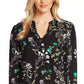 Cece Women's Winter Botanical Crochet-Trim Top Black Size Small