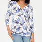 Karen Scott Women's Printed Henley Navy Size Petite Medium