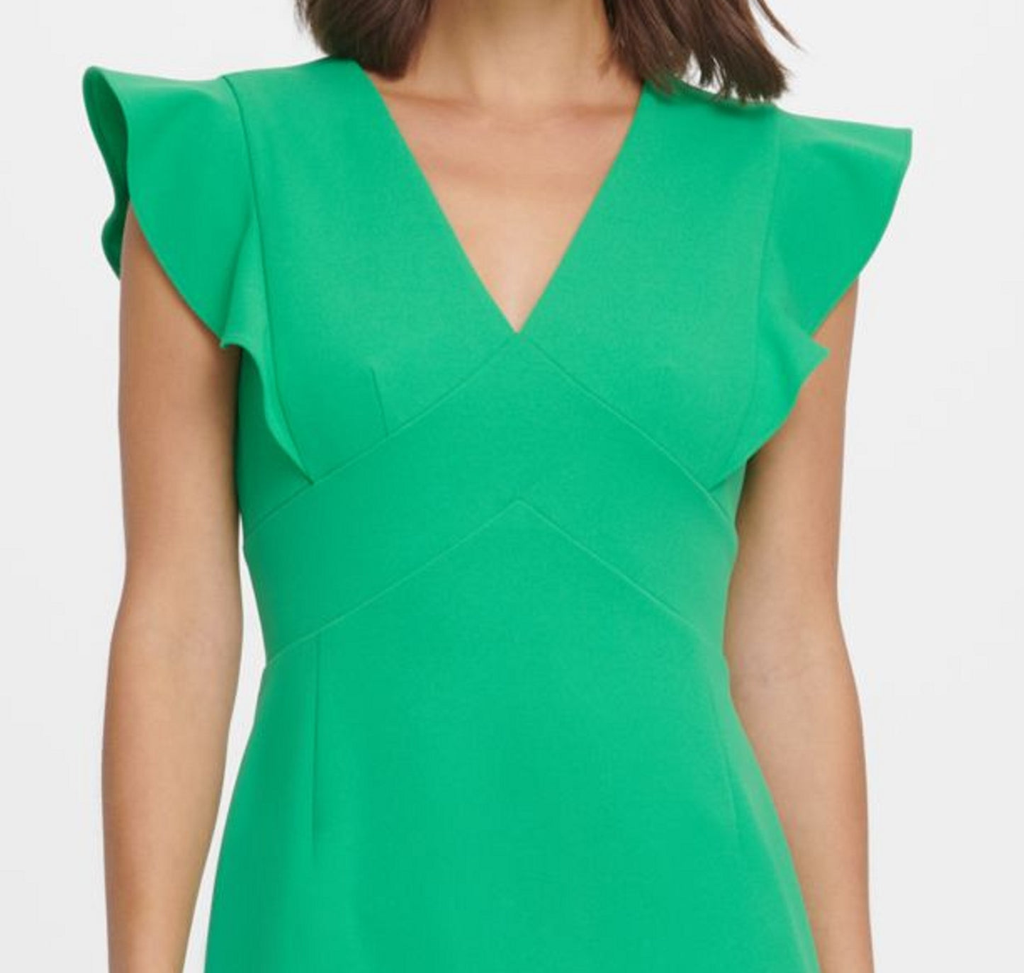 DKNY Women's Zippered Cap Sleeve V Neck Short Sheath Cocktail Dress Green Size 14