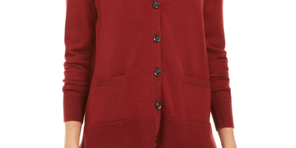Charter Club Women's Merino Wool V Neck Cardigan Red Size X-Small