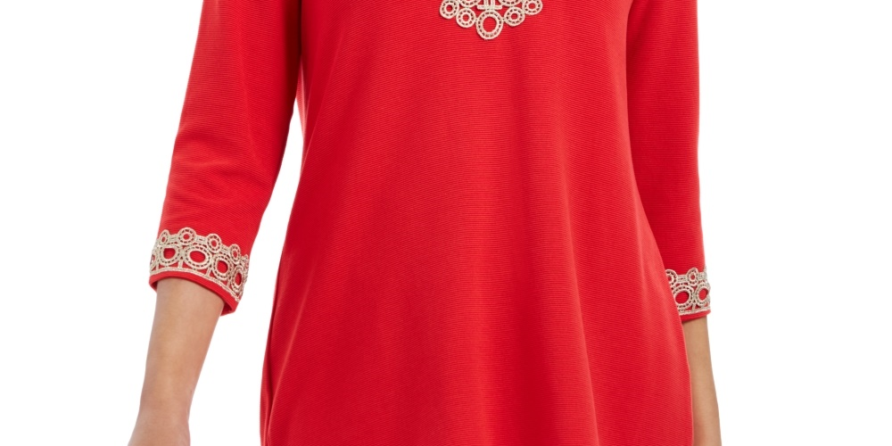 Charter Club Women's Lace-Trim Tunic Top Red Size Small