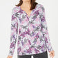 Karen Scott Women's Printed Split Neck Top Purple Size Large