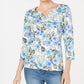 Karen Scott Women's Floral Print 3/4 Sleeve Top Blue Size X-Small