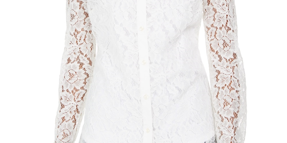 Charter Club Women's Lace Button Down Top White Size X-Small