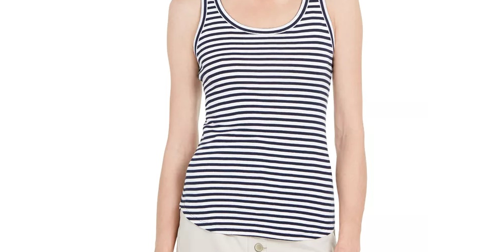 Charter Club Women's Supima Cotton Knit-Stripe Tank Lt Beige Size Medium
