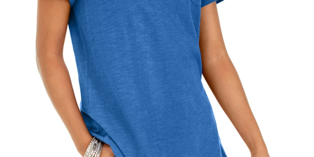 Style & Co Women's Cuffed-Sleeve Cotton T-Shirt Navy Size X-Small