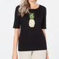 Karen Scott Women's Cotton Pineapple Graphic Print T-Shirt Black Size Medium