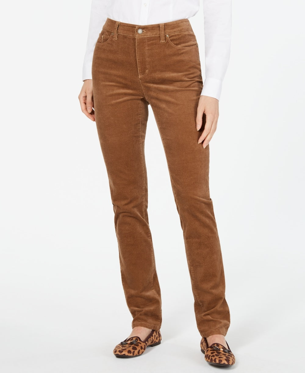 Charter Club Women's Lexington Straight-Leg Corduroy Pants Brown Size 16 Petite