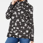 Karen Scott Women's Floral Print Striped Funnel Neck Top Black Size PS