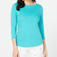 Charter Club Women's Boat-Neck Button-Shoulder Top Blue Size X-Large