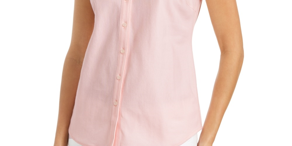 Charter Club Women's Cotton Pique Sleeveless Shirt Pink Size 6