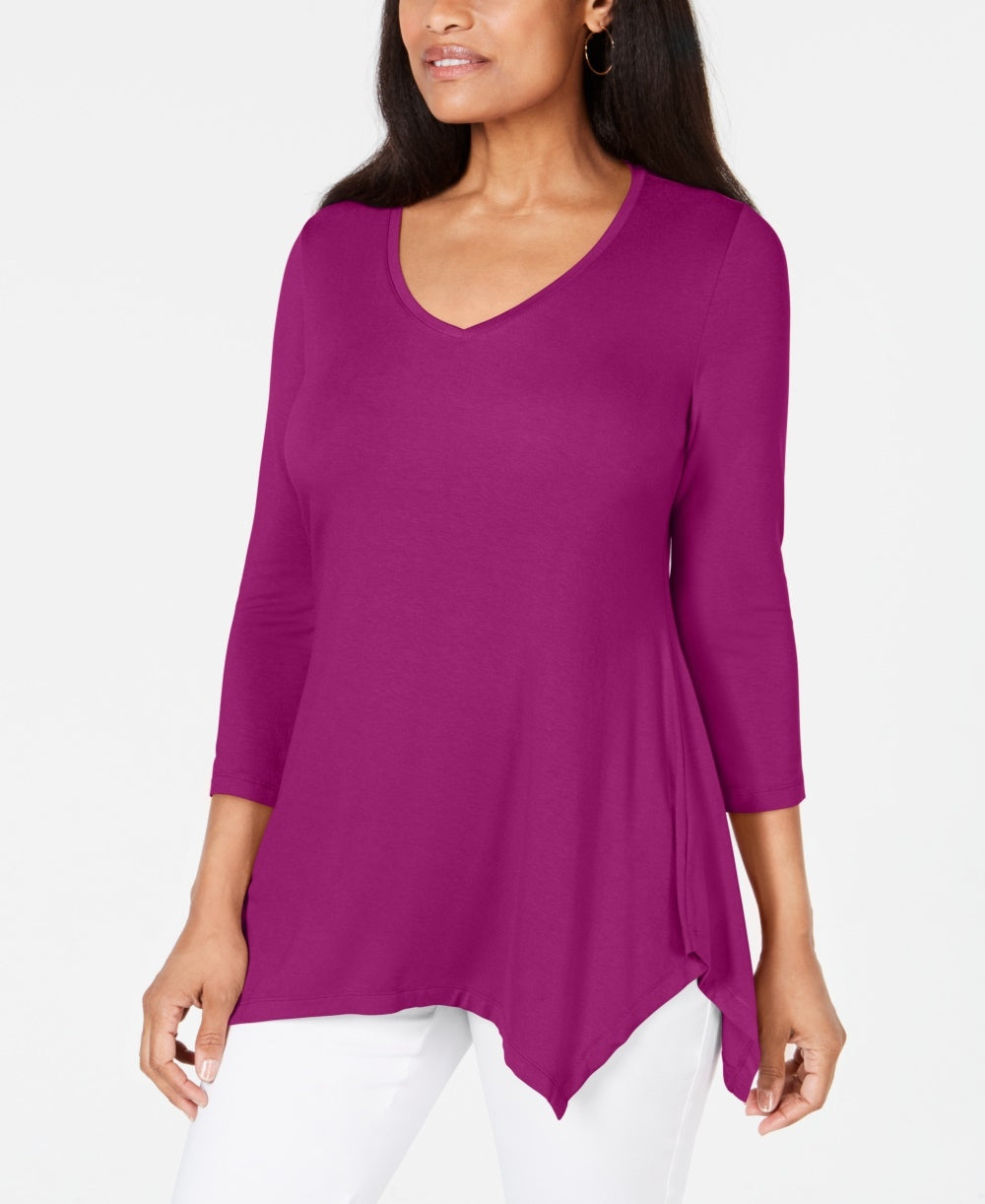 JM Collection Women's V-Neck Handkerchief-Hem Top Pink Size X-Small