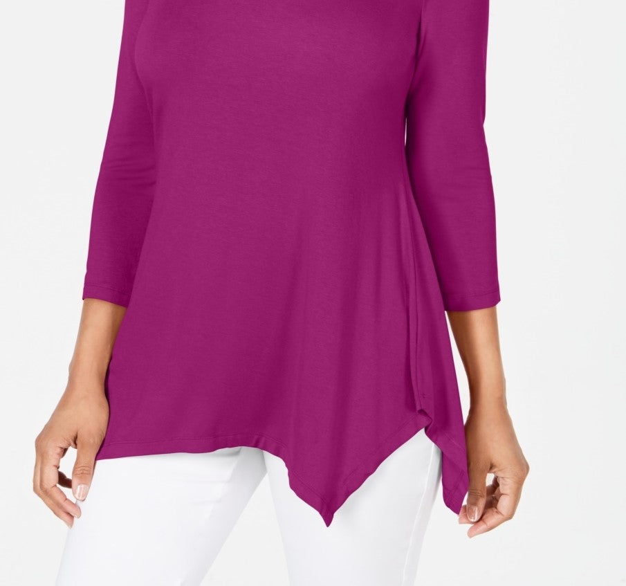 JM Collection Women's V-Neck Handkerchief-Hem Top Pink Size X-Small