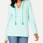 चार्टर क्लब वीमेंस धारीदार टैसल्ड हूडी नीला एक्स्ट्रा-लार्ज आकार