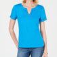 Charter Club Women's Split Neck Cotton Top Blue Size Large