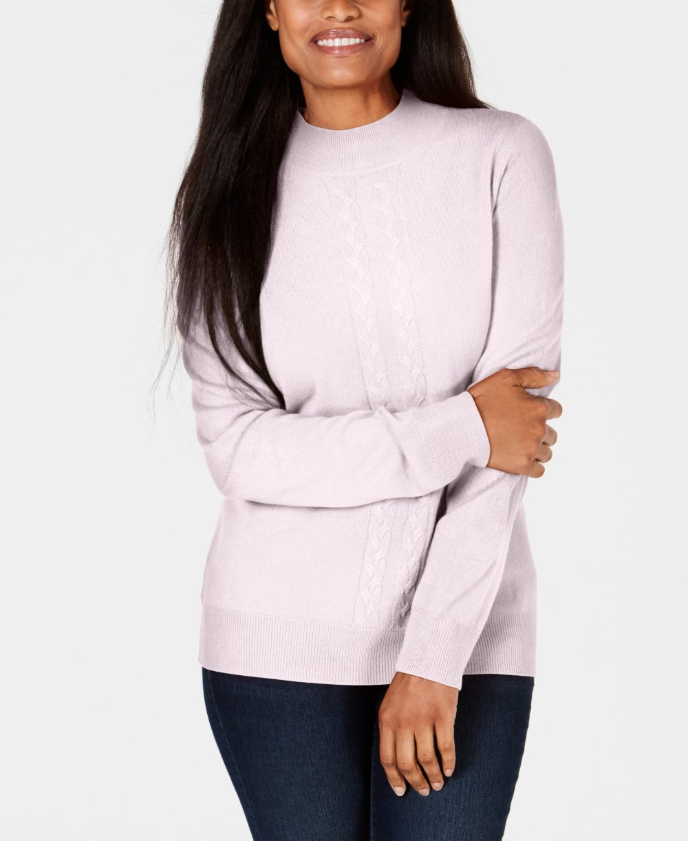 Karen Scott Women's Cable Knit Crewneck Sweater Pink Size Petite Medium