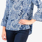NY Collection Women's Petite All-Over Print Bell-Sleeve Top Navy Size Petite Small
