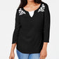 Karen Scott Women's Petite Embroidered Cotton Layered-Look Top Black Size PS