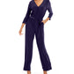 NY Collection Women's Petite Surplice-Neck Jumpsuit Purple Size Petite Large