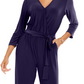 NY Collection Women's Petite Surplice-Neck Jumpsuit Purple Size Petite Large