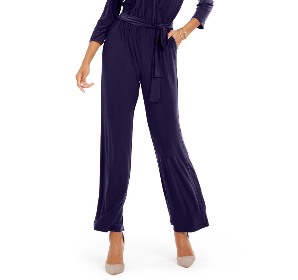 NY Collection Women's Petite Surplice-Neck Jumpsuit Purple Size Petite Large