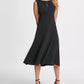 DKNY Women's Pleated Empire Waist Midi Fit & Flare Dress Black Size 8