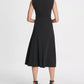 DKNY Women's Pleated Empire Waist Midi Fit & Flare Dress Black Size 8