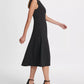 DKNY Women's Pleated Empire Waist Midi Fit & Flare Dress Black Size 8