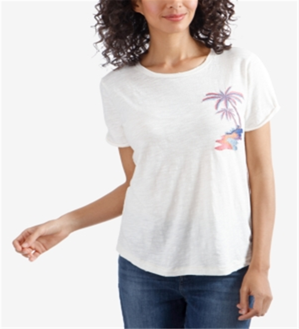 Lucky Brand Women's Graphic Short Sleeves T-Shirt White Size M
