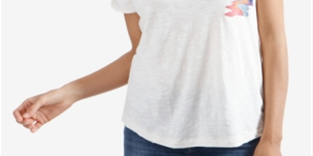 Lucky Brand Women's Graphic Short Sleeves T-Shirt White Size M
