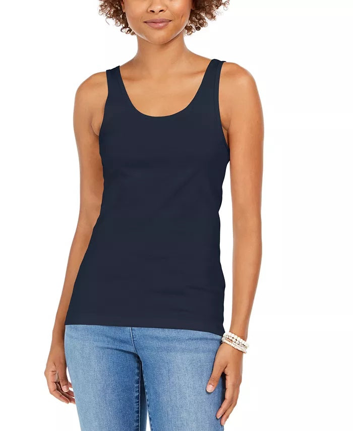 Style & Co Women's Cotton Tank Top Blue Size X-Large