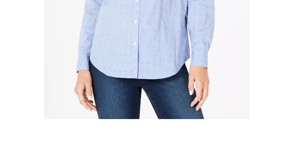 Charter Club Women's Cotton Printed Button Front Top Blue Size 18