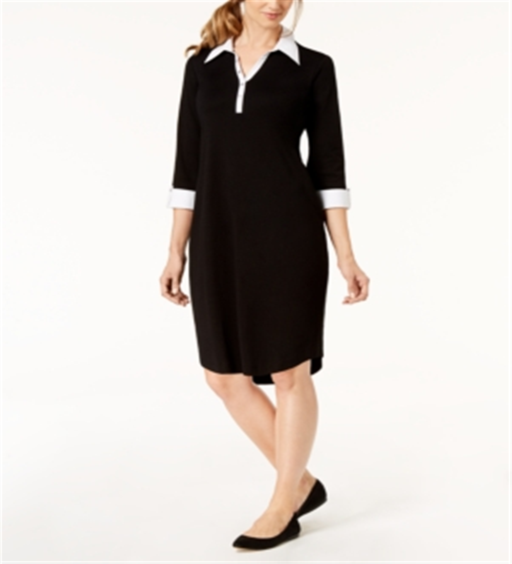 Karen Scott Women's Cotton Collared Shirtdress Black Size Petite M