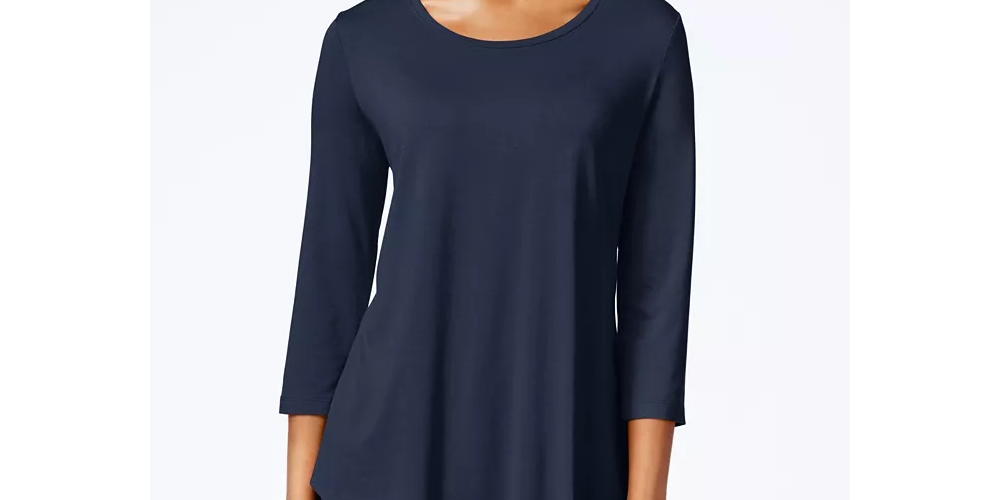 JM Collection Women's Three Quarter Sleeve Top Blue Size Petite Medium