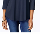JM Collection Women's Three Quarter Sleeve Top Blue Size Petite Medium