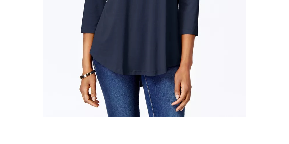 JM Collection Women's Three Quarter Sleeve Top Blue Size Petite Medium