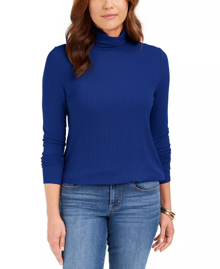 Charter Club Women's Heathered Ribbed Turtleneck Top Blue Size X-Small
