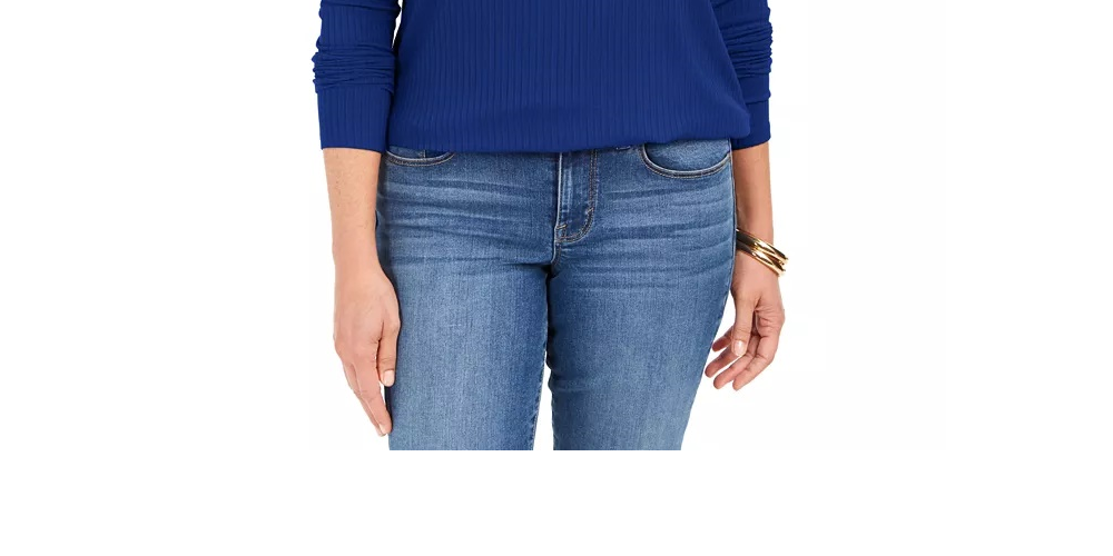 Charter Club Women's Heathered Ribbed Turtleneck Top Blue Size X-Small