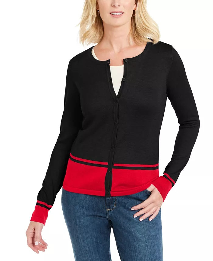 Karen Scott Women's Colorblocked Hem Cardigan Blue Size Petite S